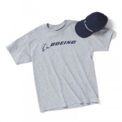  Boeing Signature T-Shirt Gris + Casquette Boeing Bleu Marine